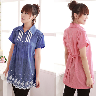 Add your maternity dresses summer fashion women shirts short sleeve women shirts embroidered 066