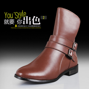  【淘800独家优惠】明星同款 秋冬真皮靴子 短靴带扣马丁靴