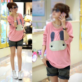 Burst section 2012 of the new spring cartoon loose patch embroidered casual round neck hedge yards bat sleeve T-shirt women