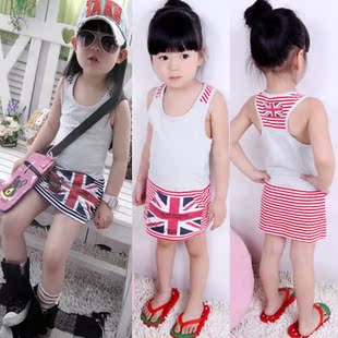  韩版新款夏装女儿童童装休闲条纹背心长裙连衣裙XY1102