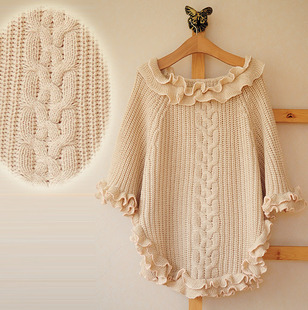 原单卷边花边 针织花纹 小<em>斗篷毛衣</em>(米)