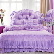 芯屹莎蕾丝四件套婚庆，床品韩式家纺，紫色提花公主床上用品