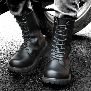  潮流高帮男靴作战靴军靴男牛仔靴马丁靴男中筒时尚韩版真皮男靴子