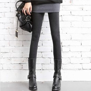  秋冬新款加厚加绒保暖修身显瘦弹力连体假两件打底裤裙女韩国包臀