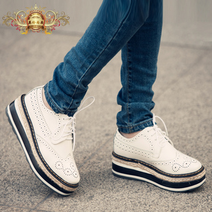  真皮牛津鞋复古英伦单鞋女鞋厚底鞋平跟单鞋松糕鞋欧美潮休闲鞋子