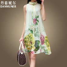淘宝网丹慕妮尔正品2012年夏装新品优雅女人味牡丹印花百分百真丝连衣裙