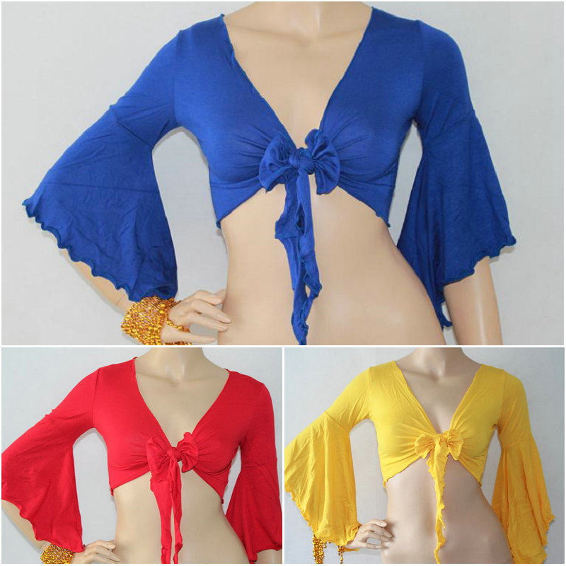 肚皮舞白色广场舞服饰新款特价拉丁舞瑜伽上装波花边喇叭蝴蝶袖