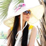 thantrue欧美范超大檐草编遮阳帽子 防风夏天沙滩帽 女士大沿<span class=H>草帽</span>