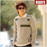 ruaye2012春装新款时尚针织衫菱色块套头圆领 毛衣 男装 R03M06