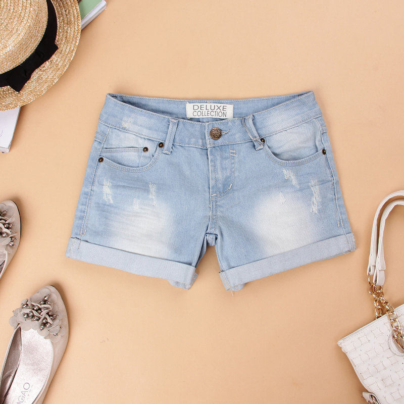 亏2012新款热卖中低腰蓝色<em>翻边牛仔短裤女夏</em>