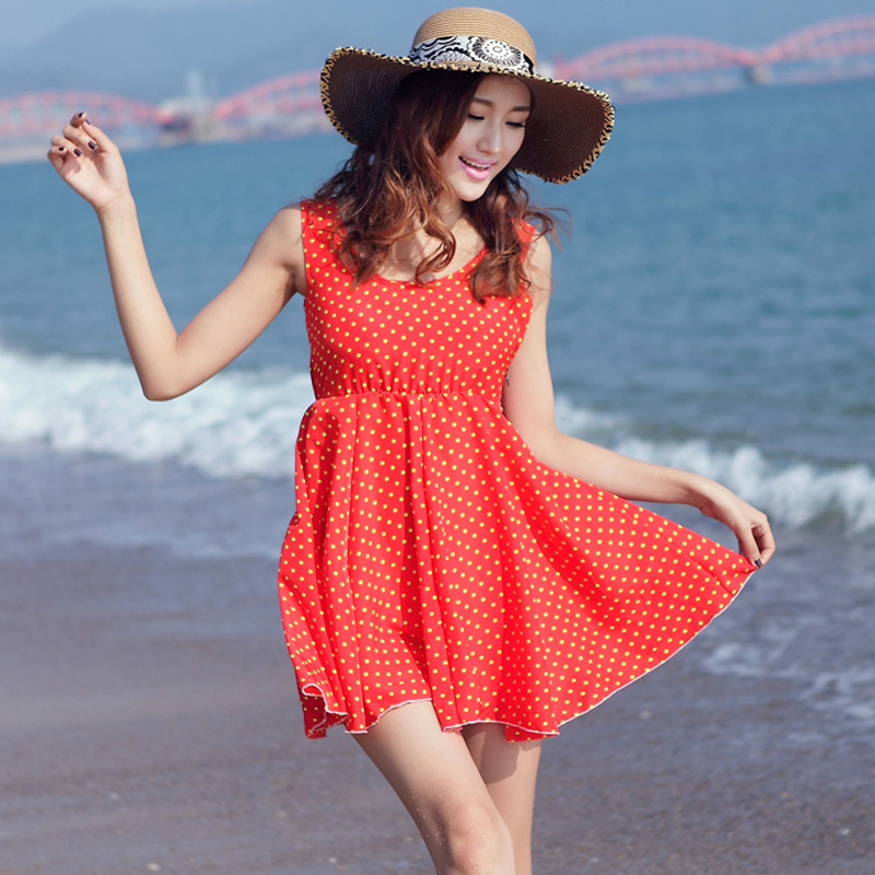 新款沙滩连衣裙圆领...
