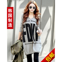 熙!<span class=H>韩国</span><span class=H>代购</span> 进口大码女春装蝙蝠衫宽松长款<span class=H>长袖</span>T恤 包邮附小票