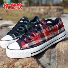 夏季新品韩版女式鞋时尚女鞋子格子情侣款平跟潮流休闲低帮帆布鞋