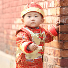 唐人堂 精品童遥 宝宝礼服唐装礼服龙袍 男童唐装棉袍 中国红