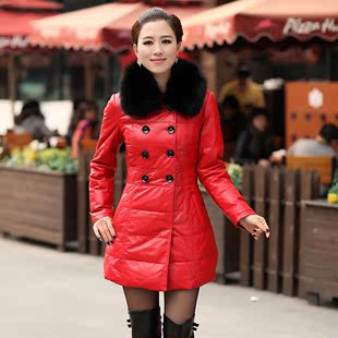  新款海宁绵羊皮真皮 女士皮衣羽绒服中长款修身韩版外套 特价