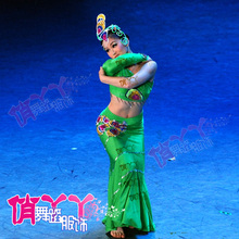 红是红绿是绿/傣族舞蹈演出服装比赛/舞台民族服装/女有配套头饰