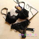 法国名品 黑色精致蕾丝无衬内衣文胸套装70B70C75B75C80B80C