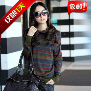 2012春装新款专柜正品<span class=H>三彩</span>风韩版女装针织衫休闲高领条纹毛衣包邮