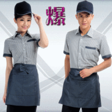 CT132 酒店工作服夏装 女 快餐店服装 西餐厅服务员制服 男 半袖