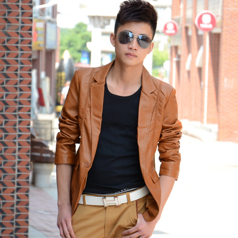 Leather man leather jacket men s leather mens motorcycle clothing men promoted the spring tide of Korean jacket leather suit Pu