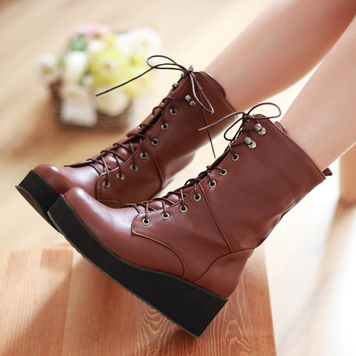 韩版厚底坡跟交叉绑...