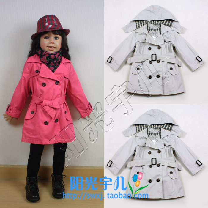 儿童<em>风衣</em>,永远经典 纯棉秋款<em>女童风衣外套</em> 浅灰