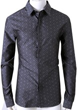 顶级奢侈-Gianni Versace 春夏新款 色织暗光泽黑灰格纹 长袖衬衫
