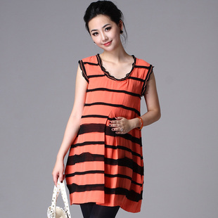 Oubuyanuo 2012 Summer large code breathable pot Po put new stripe skirt dress soft pregnant women 211
