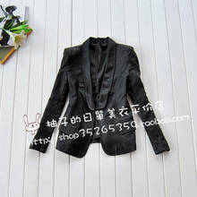 J-546-066黑春秋日式VIVI欧美复古耸肩修身长款西服水洗皮衣