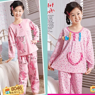  春秋新款加大码大童儿童睡衣卡通长袖女童纯棉秋衣家居服分体套装