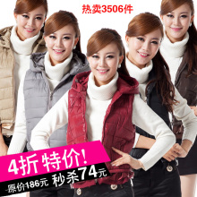 织朵亮面荷叶边带帽加厚棉马甲背心韩版女款时尚马夹大码2011秋冬