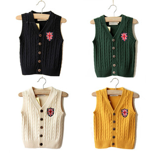  童装学院风男童毛衣春装纯棉线宝宝毛线针织马甲马夹儿童背心