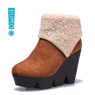  淘金币 【年末清仓6.8折包邮】朵牧 坡跟厚底 女鞋 短靴 防水台女