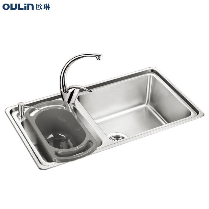 欧琳 乐维系列 双槽水槽套餐OLC76420+OL-8100龙头 有皂液器