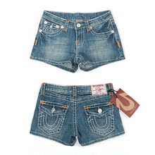 『爱璀璨』马蹄来了 True Religion 白色桔色线马蹄 牛仔短裤热裤