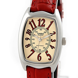  情人节礼物 卡西欧 时尚女士复古表红色皮带指针表LTP-1208E-9B2D