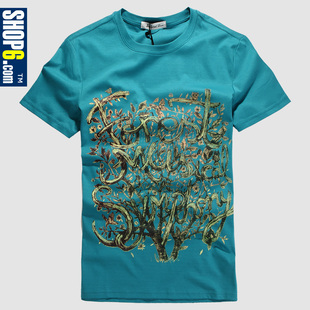 3189 double color painted 6 2012 men's clothing store SHOP6 new round brought pure cotton straight cylinder comfortable short sleeve T-shirt