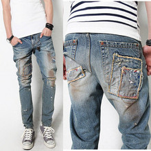 2011Dsquared2水洗白彩点油漆破洞多补丁小锥形裤潮男牛仔裤 男