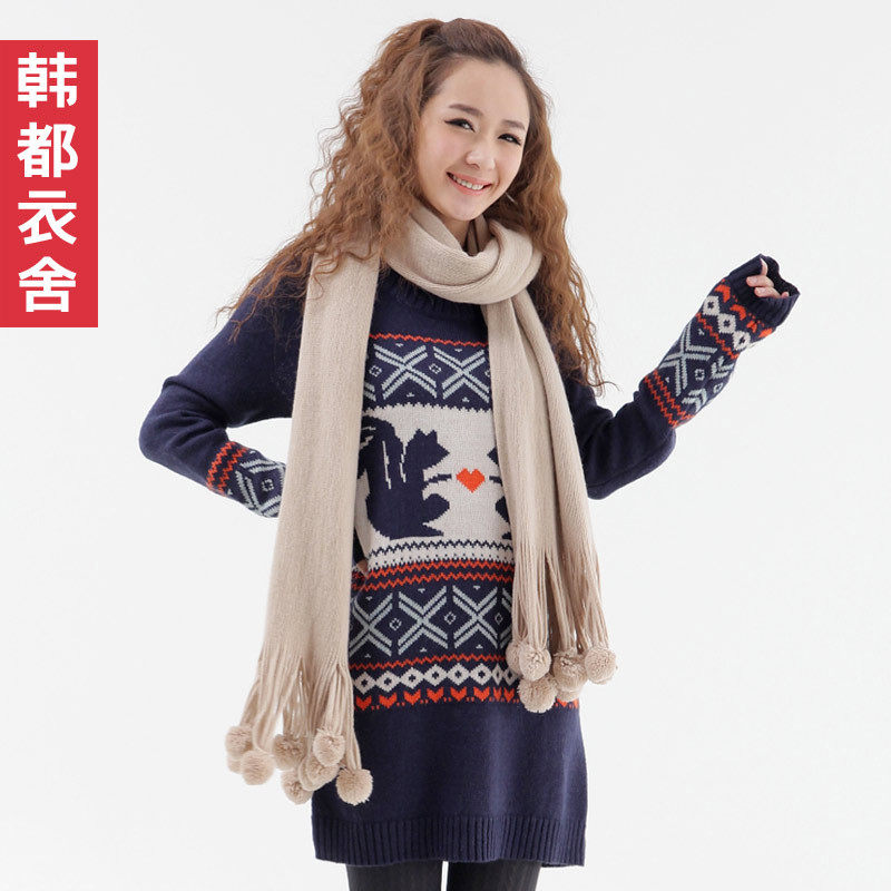 韩都衣舍⑤现货⑧韩国冬装新款复古花色套头毛衣EK1463 囡 1213