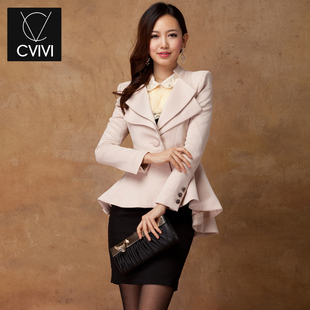  C.VIVI品牌女装春装新款外套 韩版休闲职业套装燕尾服小西装