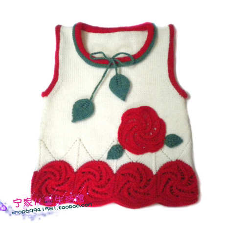 纯手工编织风车花 宝宝毛衣 <em>女童</em>毛衣<em>背心</em> 羊毛