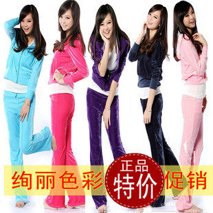 2012新款春装 韩版女款休闲天鹅绒带帽运动套装 修身运动服学生装