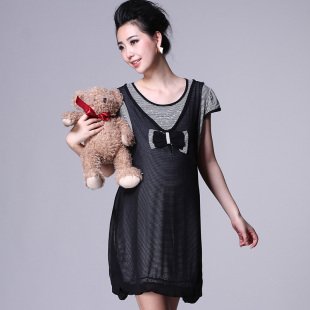 Oubuyanuo 2012 fashion mother soft relaxed stretch short sleeve stripe dress maternity dresses 284