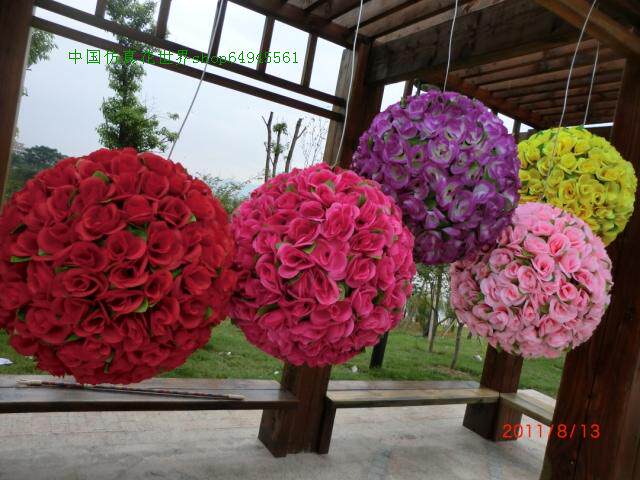 冲钻超低价 多色仿真玫瑰花球 挂饰花球 花球婚庆 仿真花球 花球