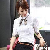 淘金币 女装2012夏装春装新款韩版纯棉职业泡泡袖短袖女衬衫 女