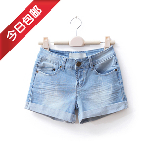 Package mail Europe and vintage thin wild white women's trousers summer shorts hot pants Korean jeans WD687