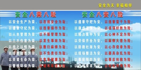 安全生产八荣八耻和八安八险宣传展板 企业宣