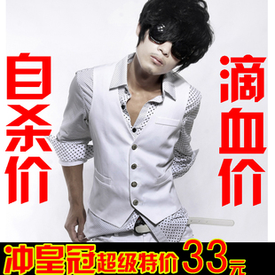 款韩版时尚百搭休闲纯棉修身男款白色<em>小马甲</em>男