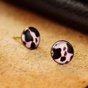 复古黑白奶牛条纹 耳钉...