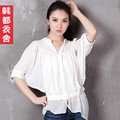 韩都衣舍韩国2012新款夏装女装纯色收腰蝙蝠袖雪纺衬衫IG1057僥颍